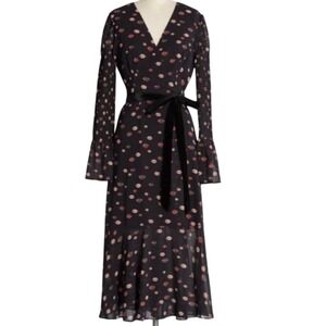 Hutch Womens Red Lips Kiss Wrap Midi Dress Sz XL Novelty Velvet Smocked Sheer